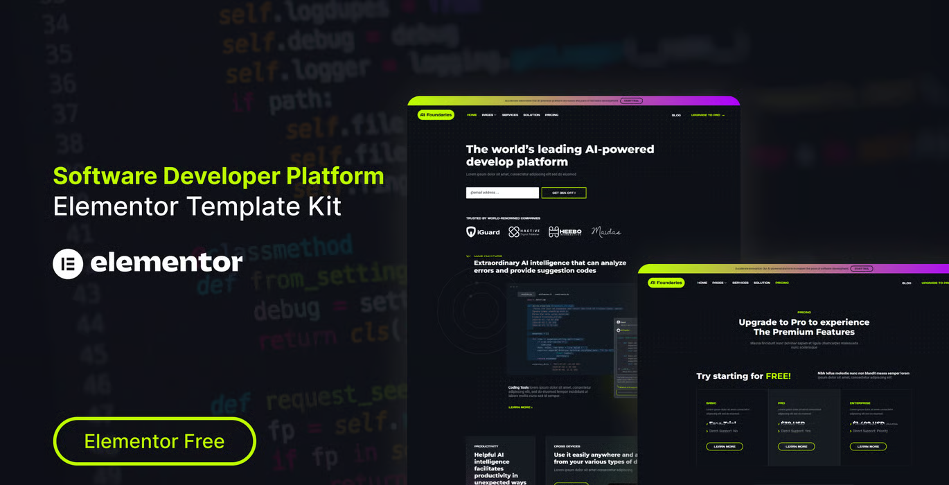 AI Foundaries – Software Developer Platform Elementor Template Kit