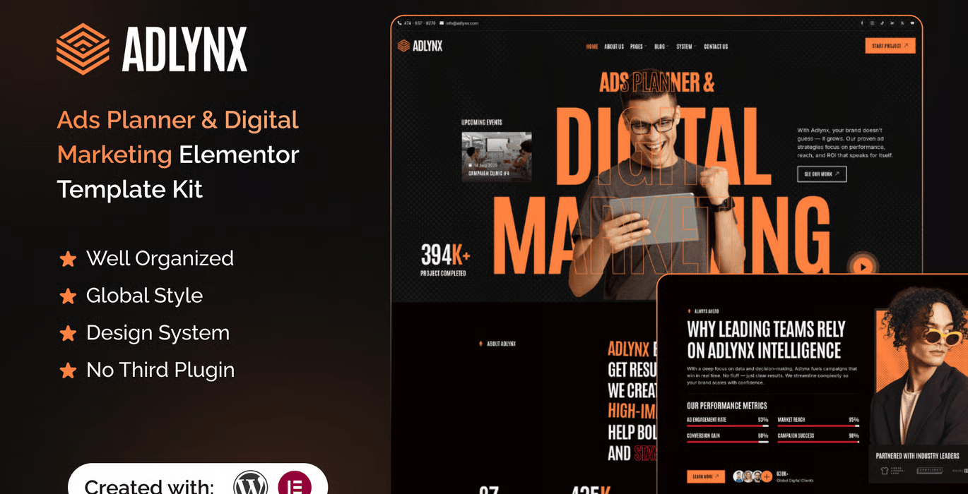 Adlynx – Ads Planner & Digital Marketing Elementor Template Kit
