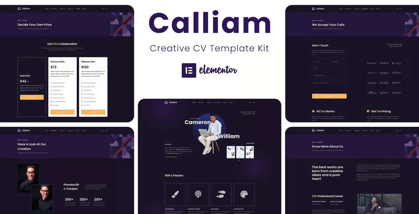 Calliam – Creative CV Elementor Template Kit