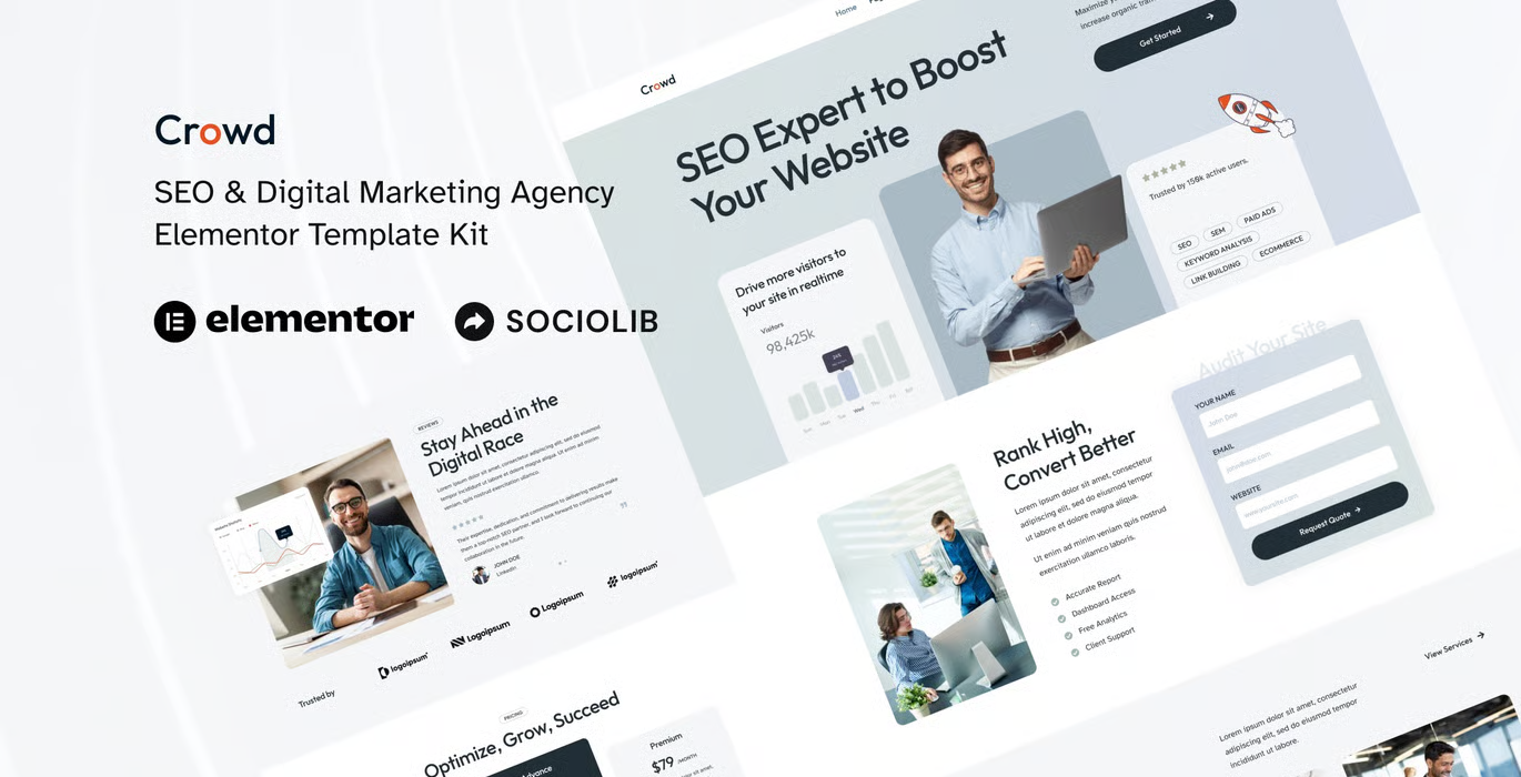 Crowd – SEO & Digital Marketing Agency Elementor Template Kit