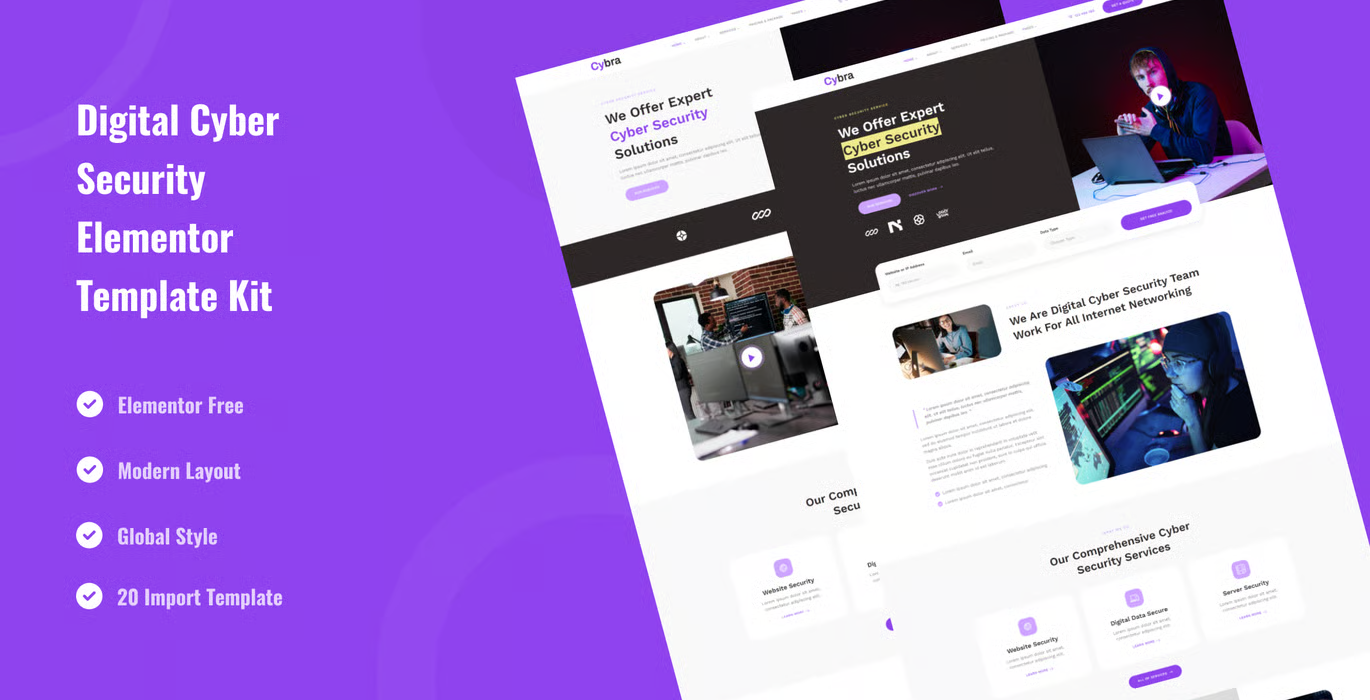 Cybra – Digital Cyber Security Elementor Template Kit