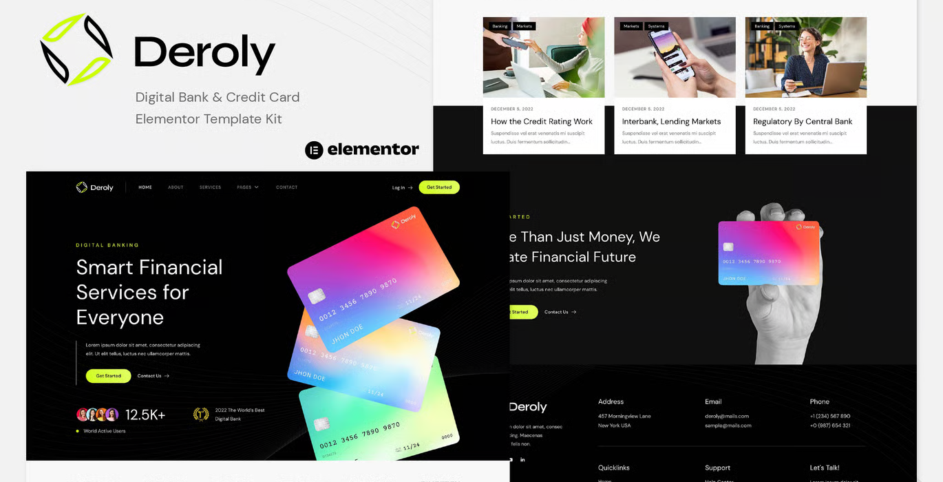 Deroly – Digital Bank & Credit Card Elementor Template Kit