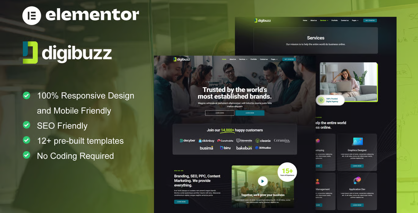 DigiBuzz – Dark Digital Agency Elementor Template Kit