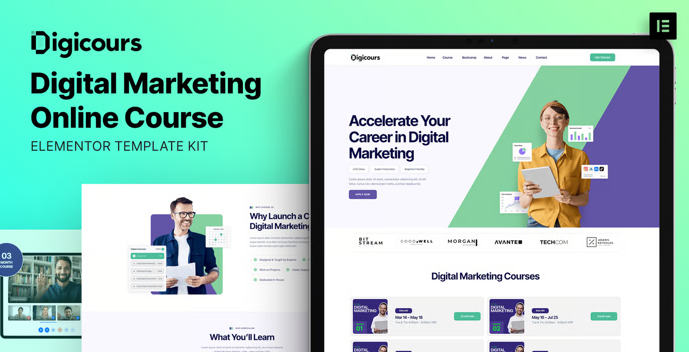 Digicours – Digital Marketing Online Course Elementor Template Kit