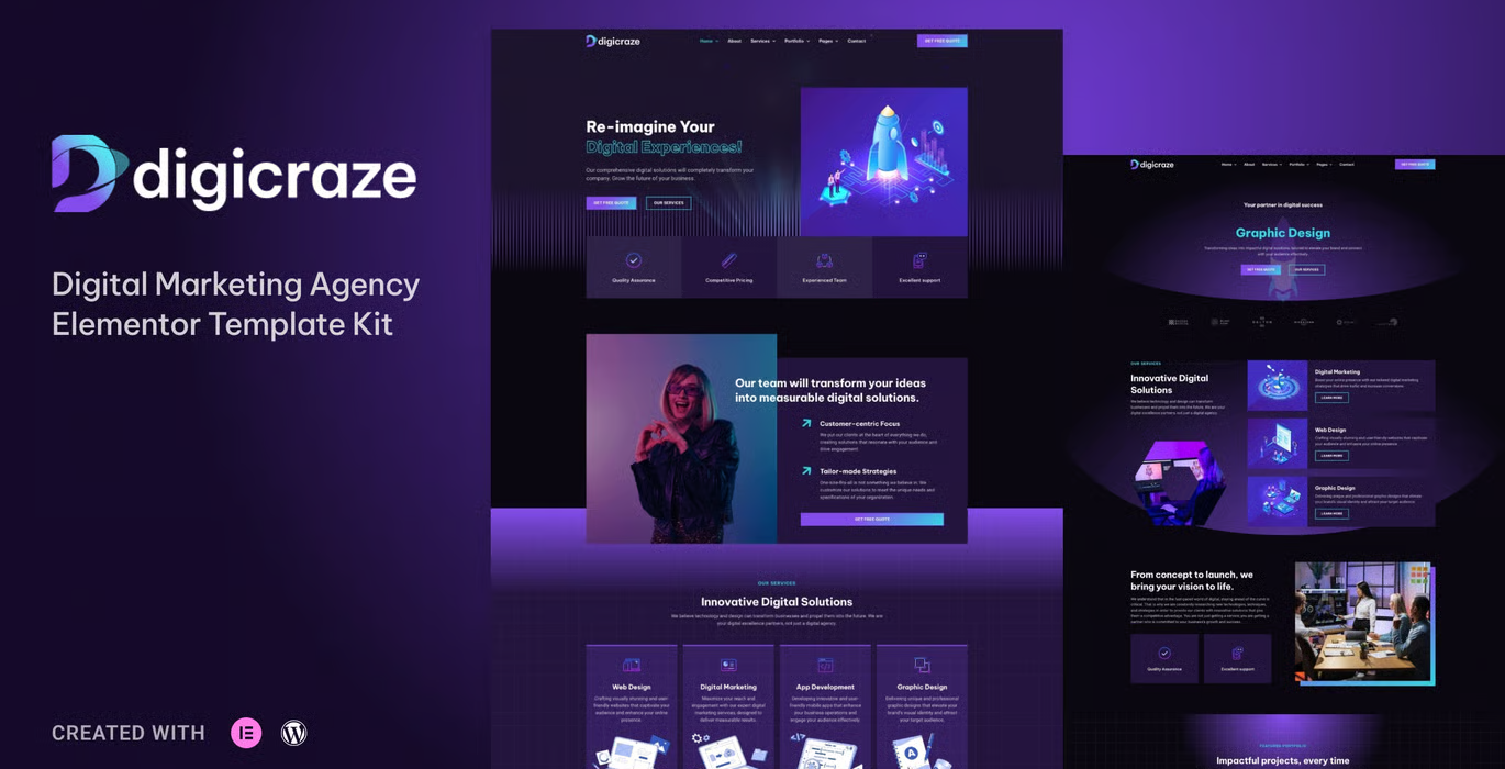 Digicraze – Digital Marketing Agency Elementor Pro Template Kit