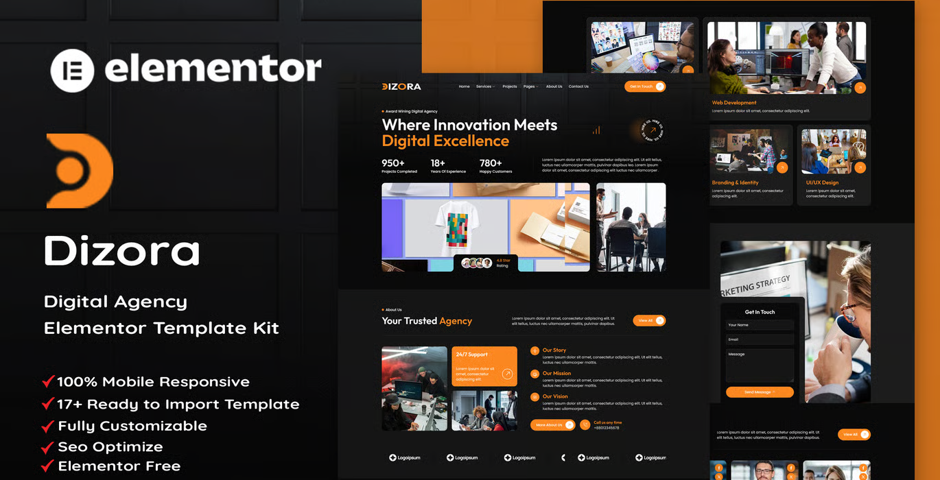 Dizora – Digital Agency Elementor Template Kit