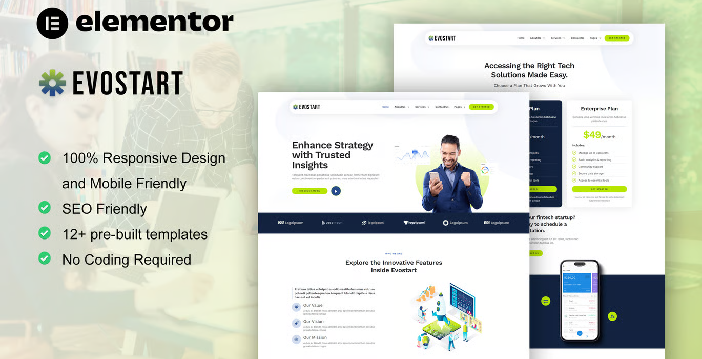 Evostart – Tech Startup Company Elementor Pro Template Kit