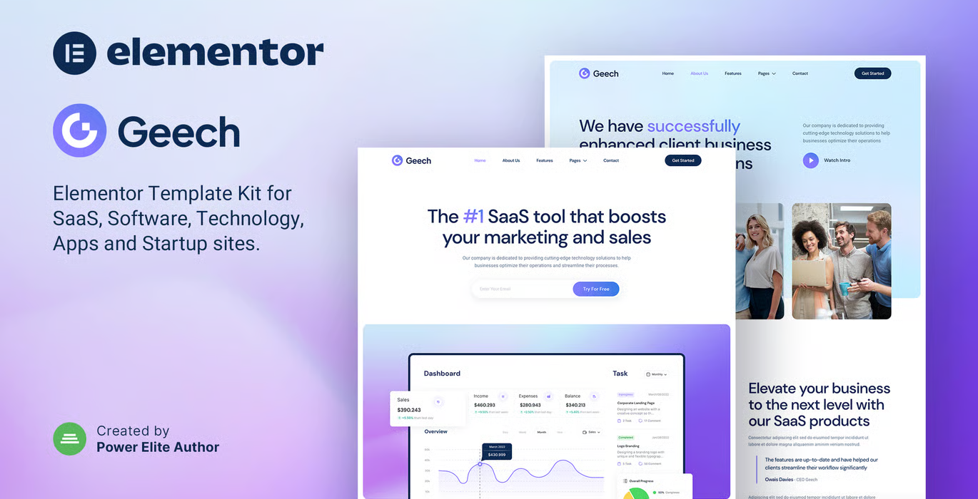 Geech – SaaS & Tech Startup Company Elementor Template Kit