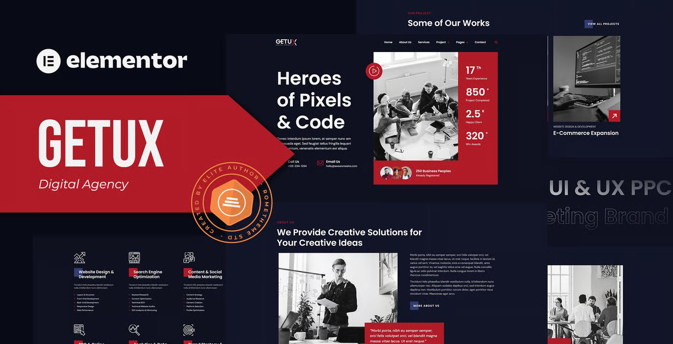 Getux – Modern Digital Agency Elementor Template Kit