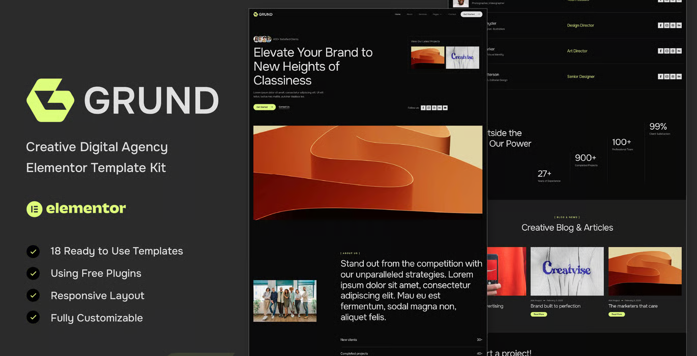 Grund – Creative Digital Agency Elementor Template Kit