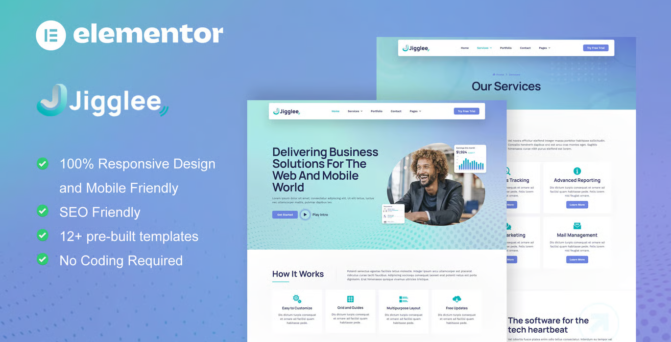 Jigglee – Tech Startup Business Elementor Template Kit