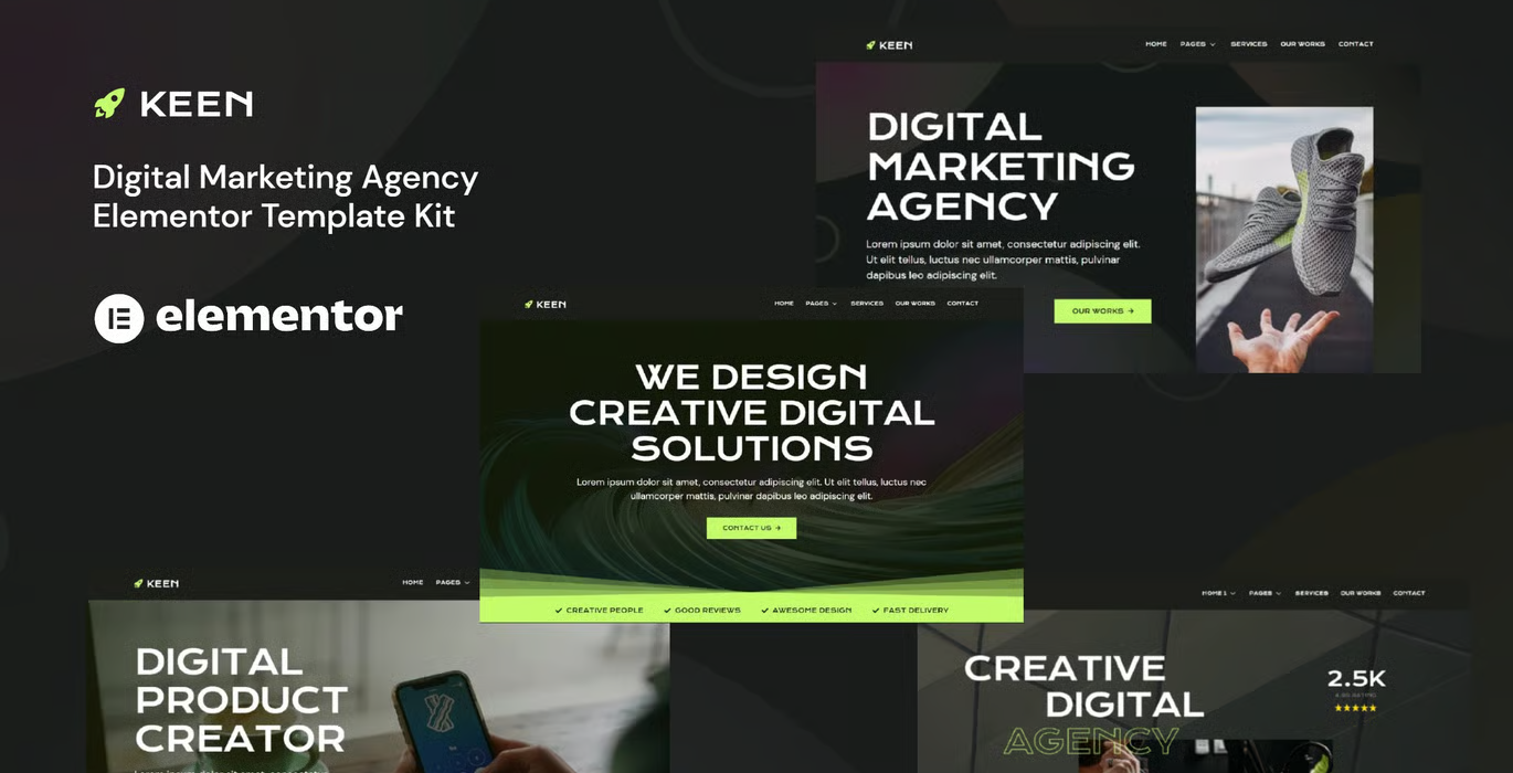 Keen – Digital Marketing Agency Elementor Template Kit (Dark)