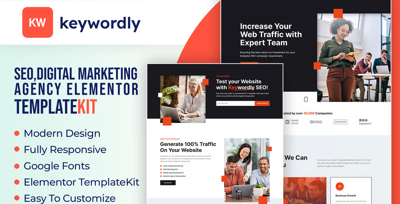 Keywordly – Digital Marketing Agency Elementor Template Kit