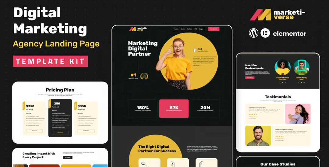 Marketiverse – Digital Marketing Services Landing Page Elementor Template Kit