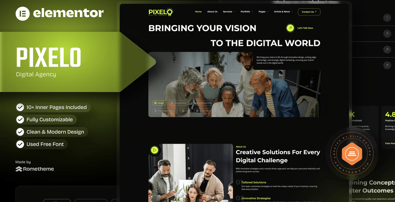 Pixelo – Digital Agency Elementor Template Kit