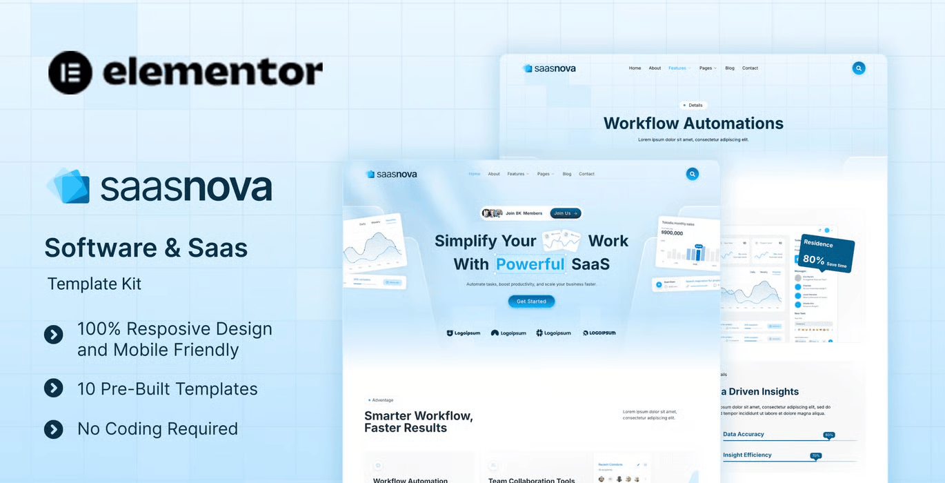 SaaSNova – Software & SaaS Elementor Template Kit