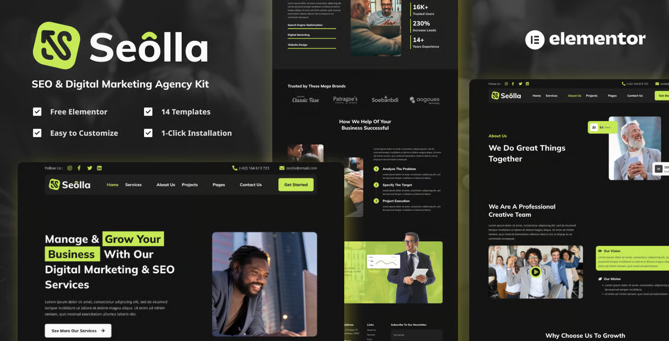 Seolla – SEO & Digital Marketing Agency Elementor Template Kit