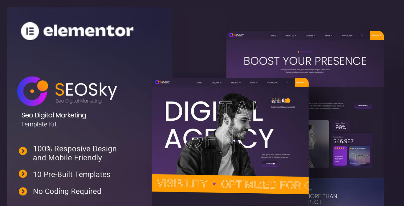 Seosky – Seo Digital Marketing Elementor Template Kit