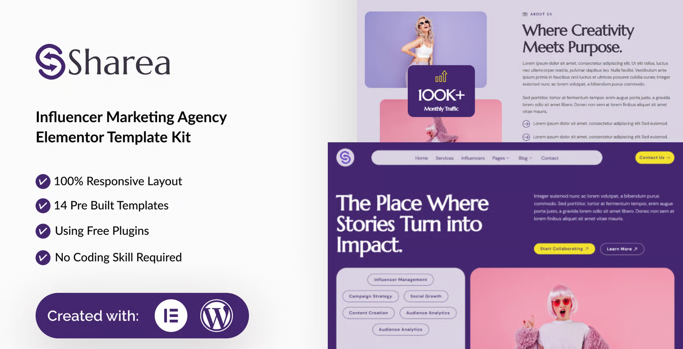 Sharea – Influencer Marketing Agency Elementor Template Kit