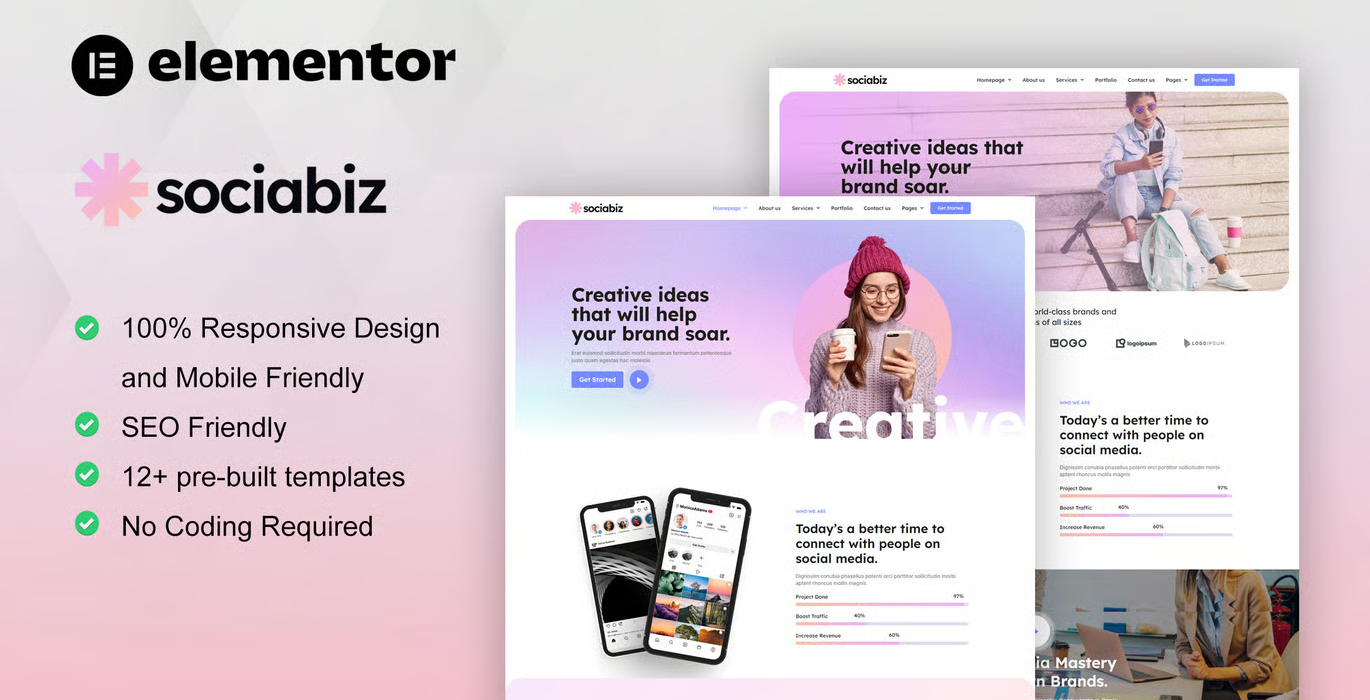 SociaBiz – Digital Marketing Agency Elementor Pro Template Kit