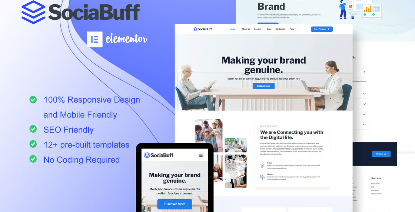 SociaBuff – Social Media & Digital Agency Elementor Template Kit