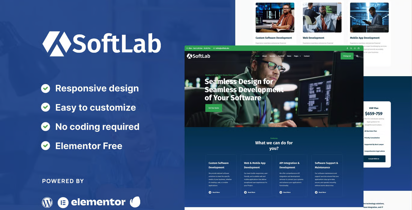 SoftLab – Technology & Software SaaS Elementor Pro Template Kit