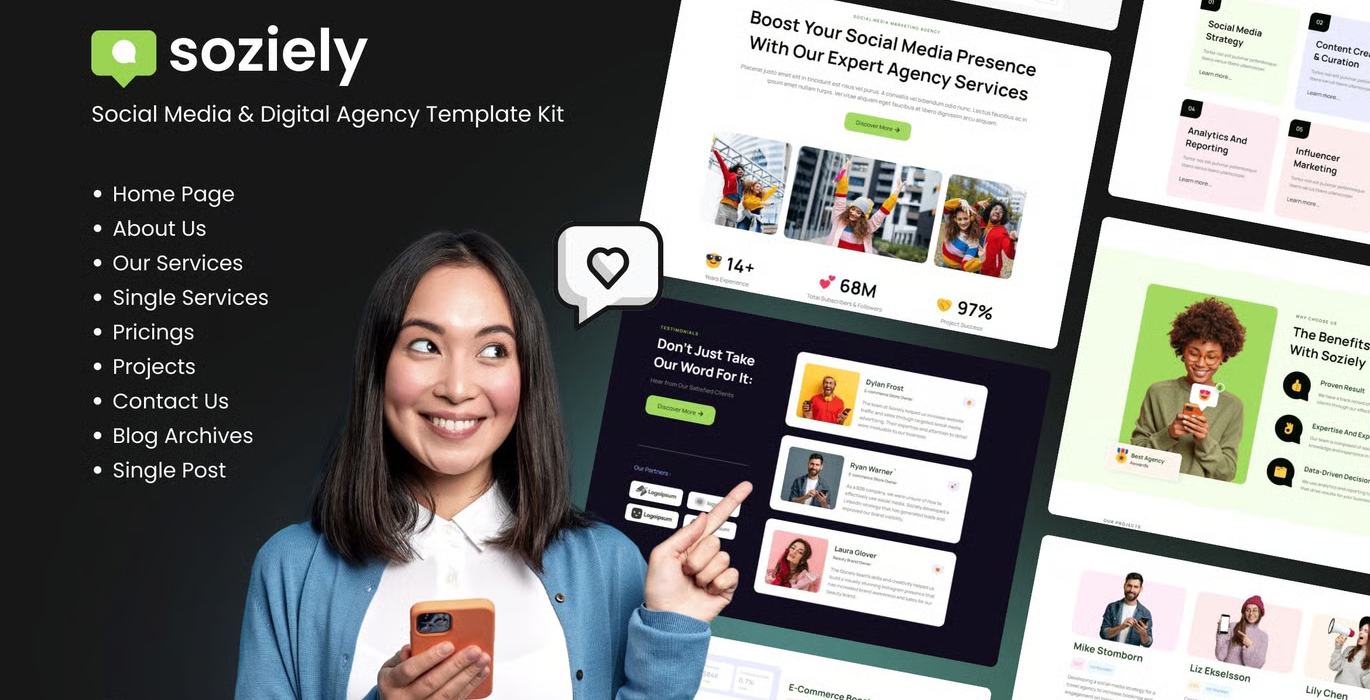 Soziely – Social Media & Digital Marketing Agency Elementor Template Kit