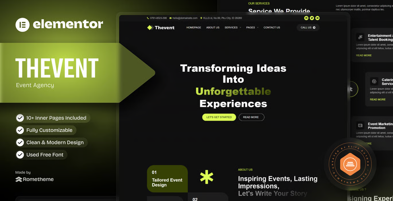 Thevent – Event Agency Elementor Template Kit