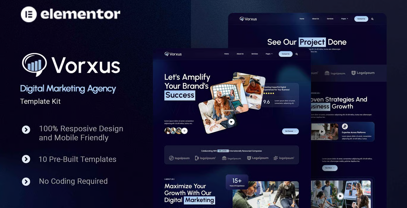 Vorxus – Digital Marketing Agency Elementor Template Kit