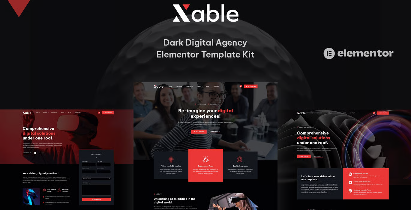 Xable – Digital Agency Elementor Pro Template Kit (Dark)