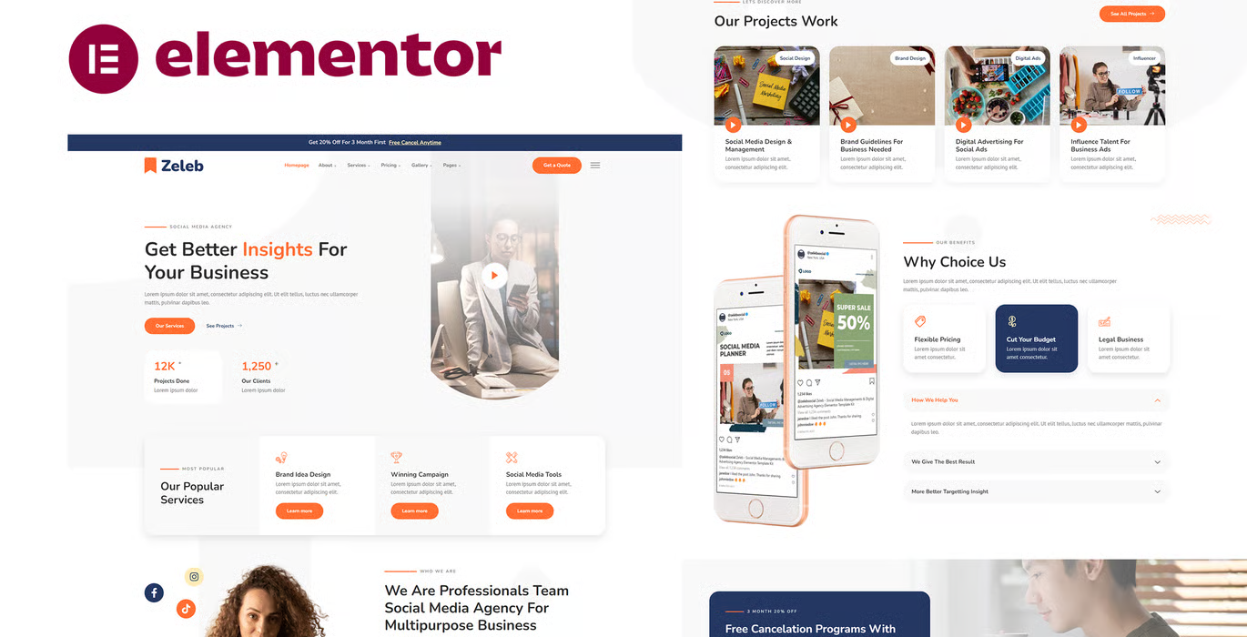 Zeleb – Social Media Marketing & Digital Advertising Elementor Template Kit